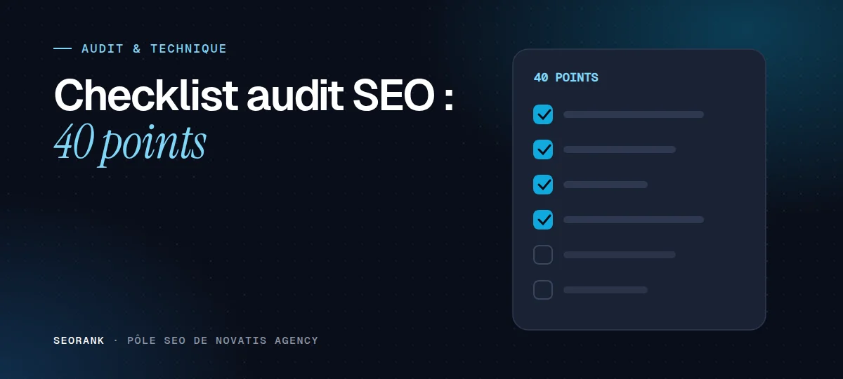 Illustration éditoriale SEORank : « Checklist audit SEO : 40 points »
