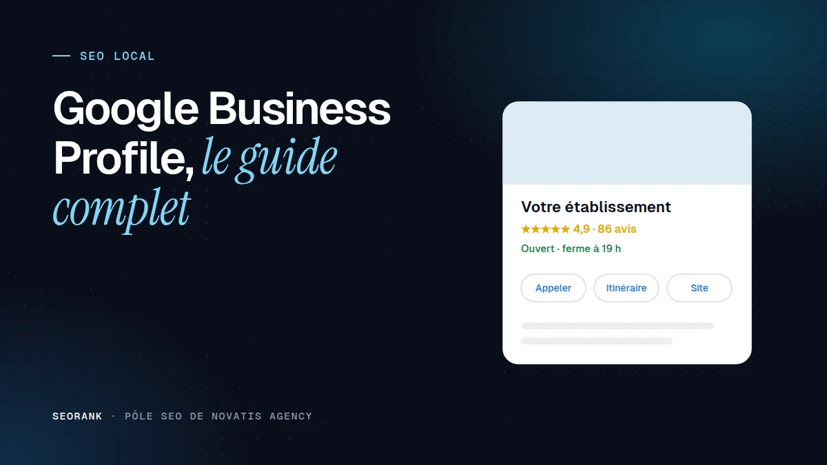 Illustration éditoriale SEORank : « Google Business Profile, le guide complet »
