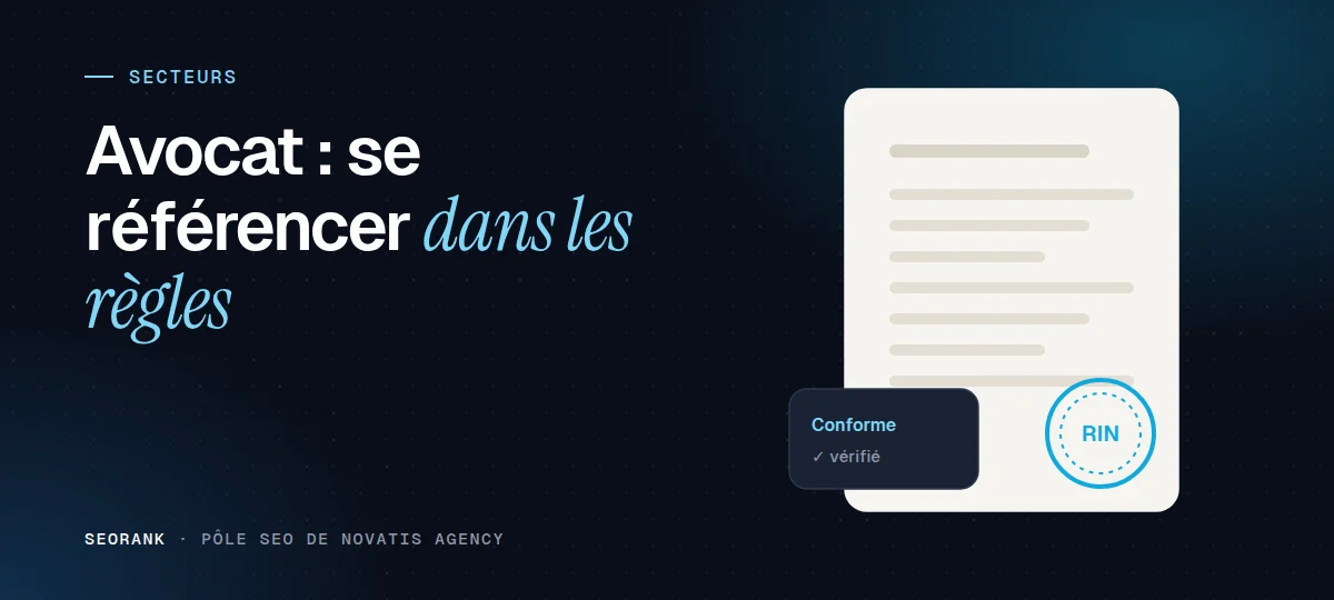 Illustration éditoriale SEORank : « Avocat : se référencer dans les règles »