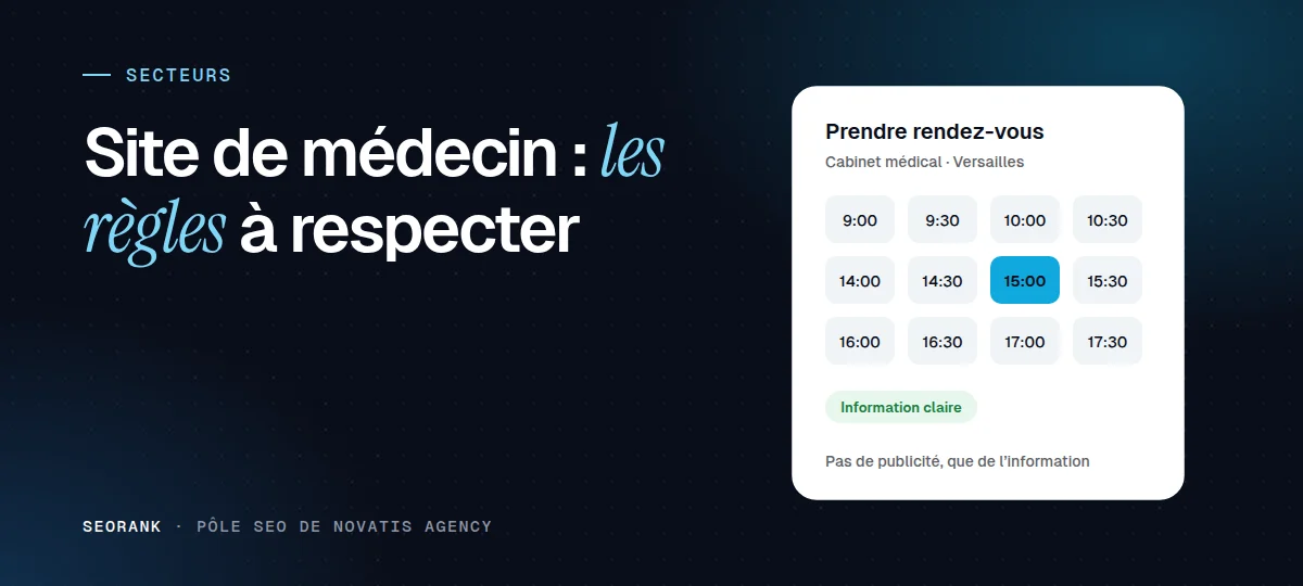 Illustration éditoriale SEORank : « Site de médecin : les règles à respecter »