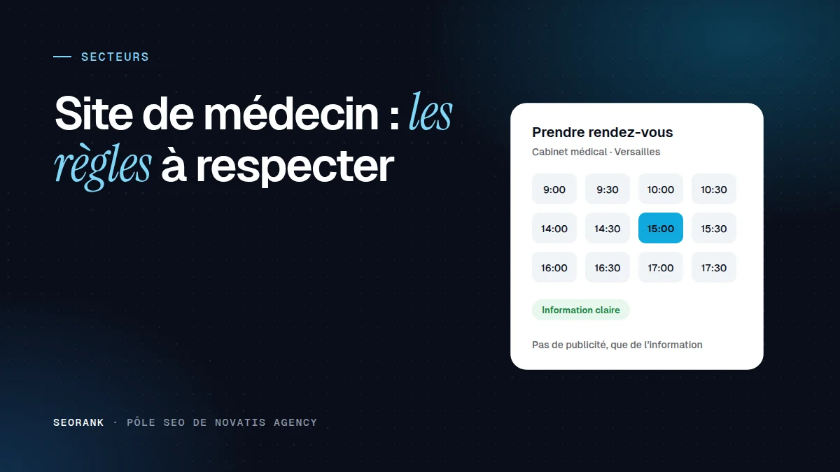 Illustration éditoriale SEORank : « Site de médecin : les règles à respecter »