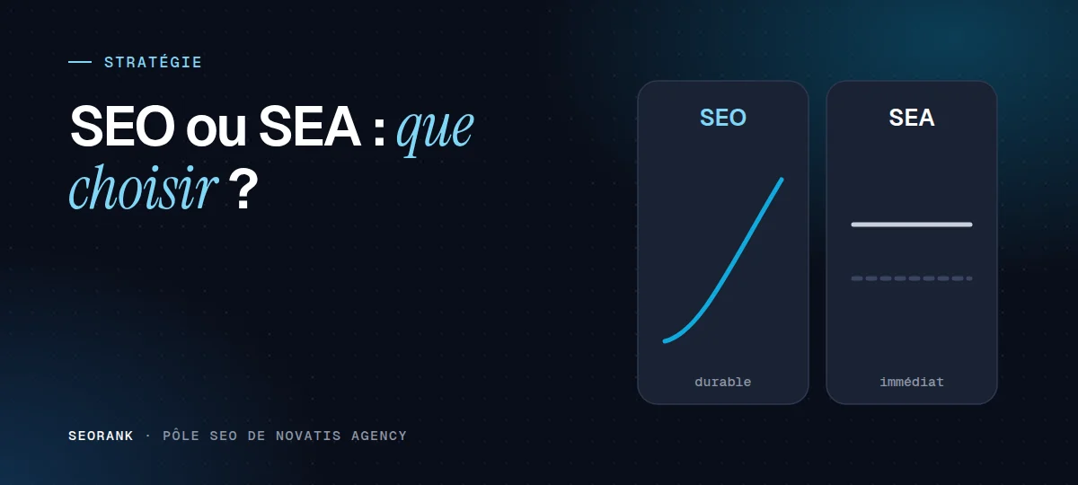 Illustration éditoriale SEORank : « SEO ou SEA : que choisir ? »
